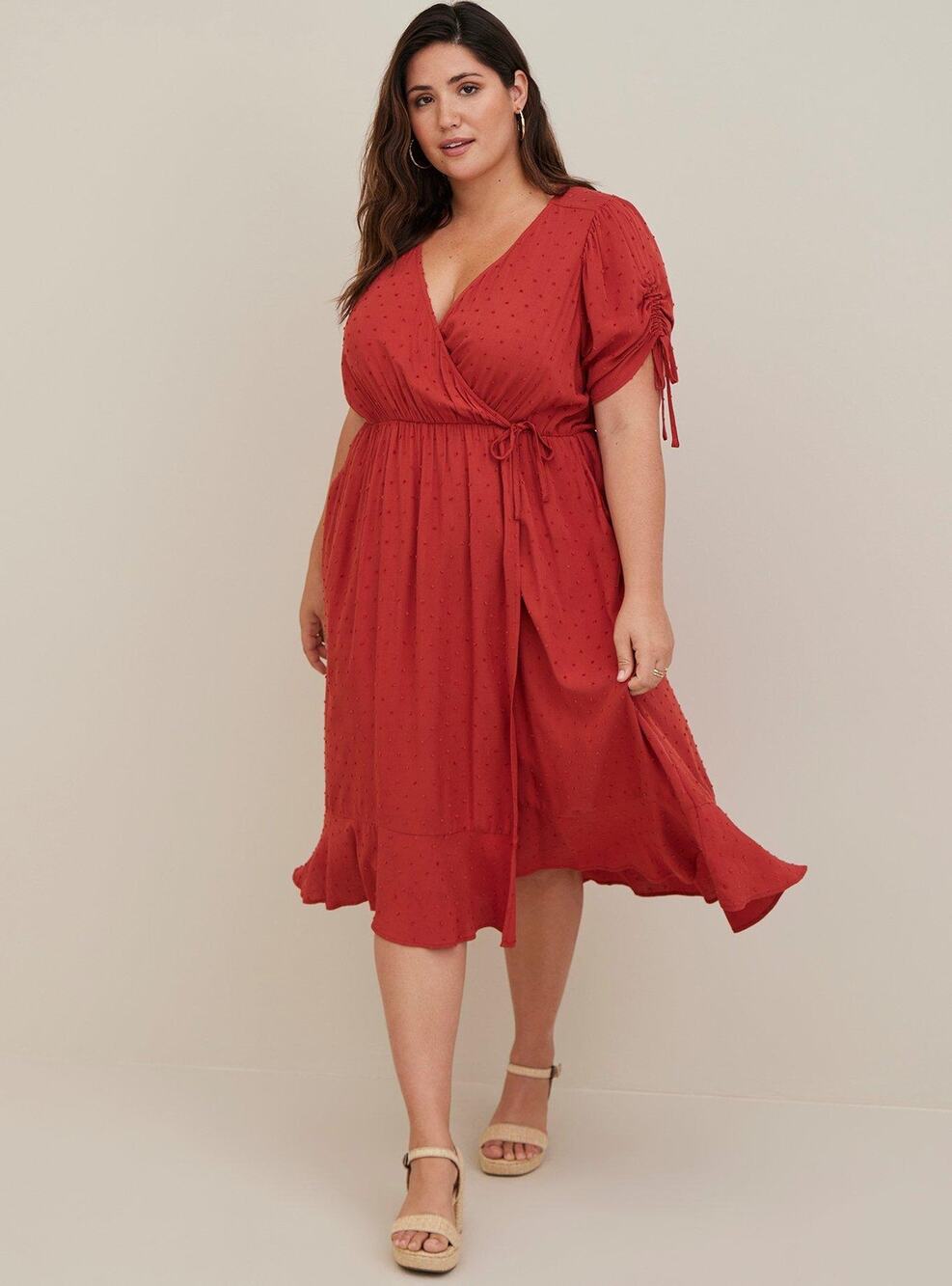 Torrid Midi Swiss Linen Surplice Dress Orange V-Neck Pocket Short Sleeve Sz 3X